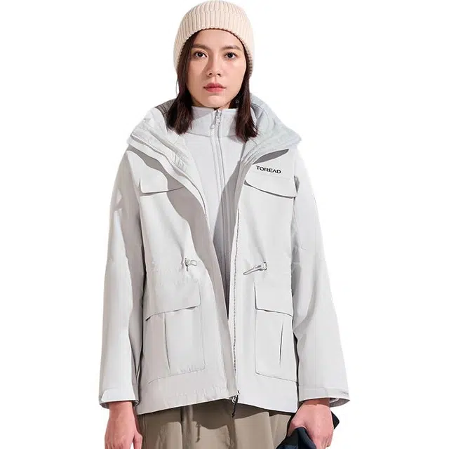 探路者  休闲舒适字母三合一  防风耐磨防静电保暖冲锋衣 女款 高级灰