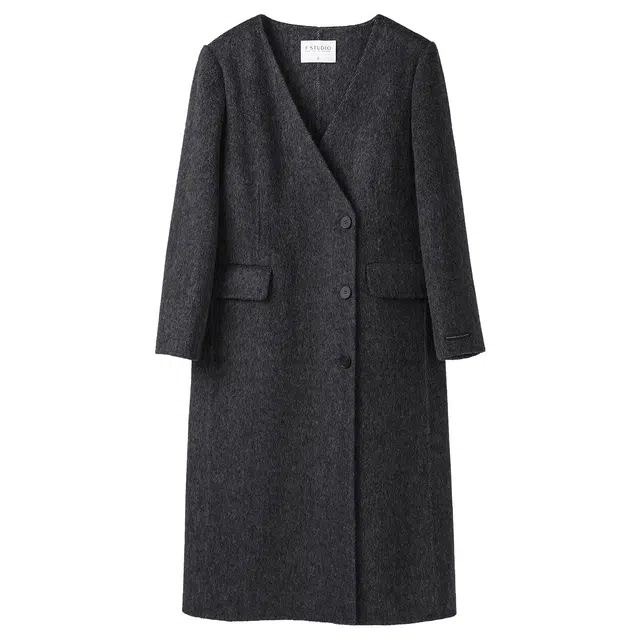 法儿家 韩系慵懒感长款单排扣纯色大衣 女款 灰色