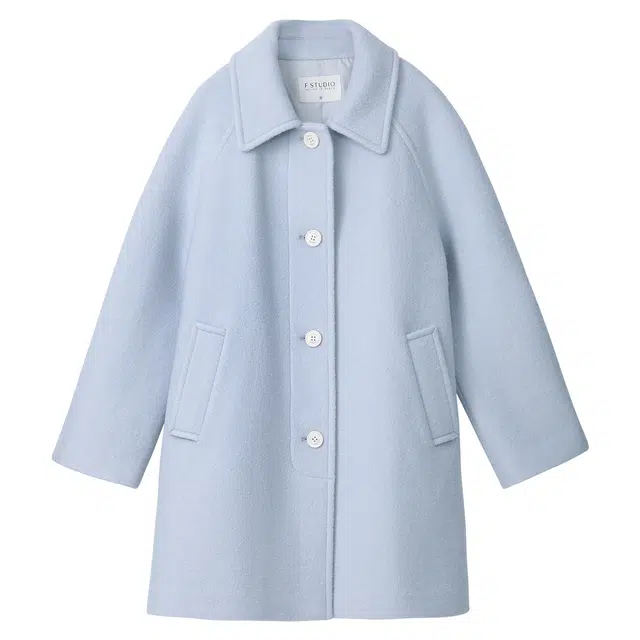 法儿家 韩系中长款毛呢纯色百搭长袖大衣 女款