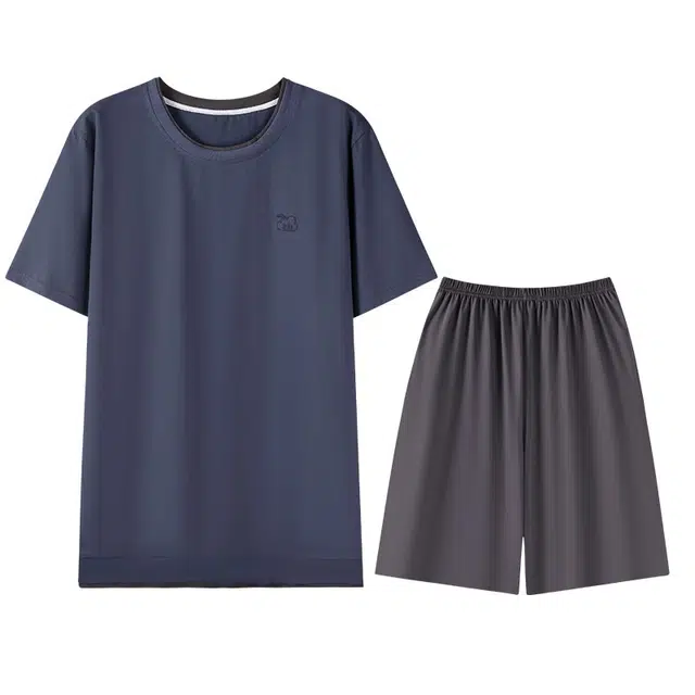向薇 简约纯色舒适短袖五分裤夏季睡衣套装 男款