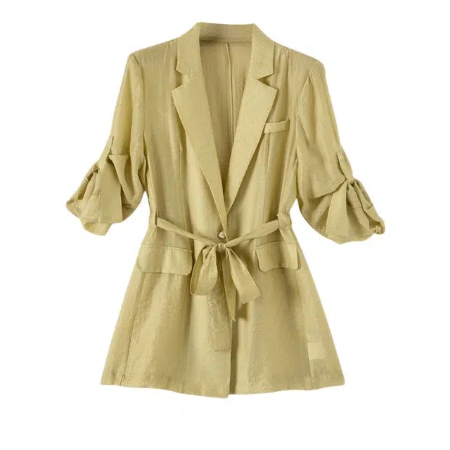 晚白 设计气质设计感时尚舒适纯色西装 女款 黄绿色