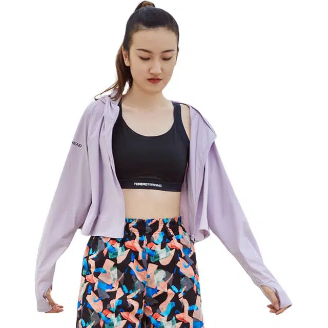 探路者 旅行系列 纯色拉链连帽舒适透气百搭防晒服 女款 丁香紫