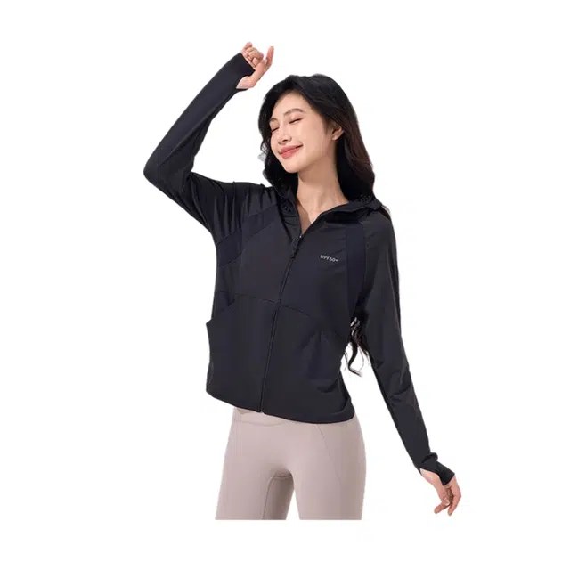 玉儿恋 简约舒适休闲透气薄款长袖连帽防晒服 女款