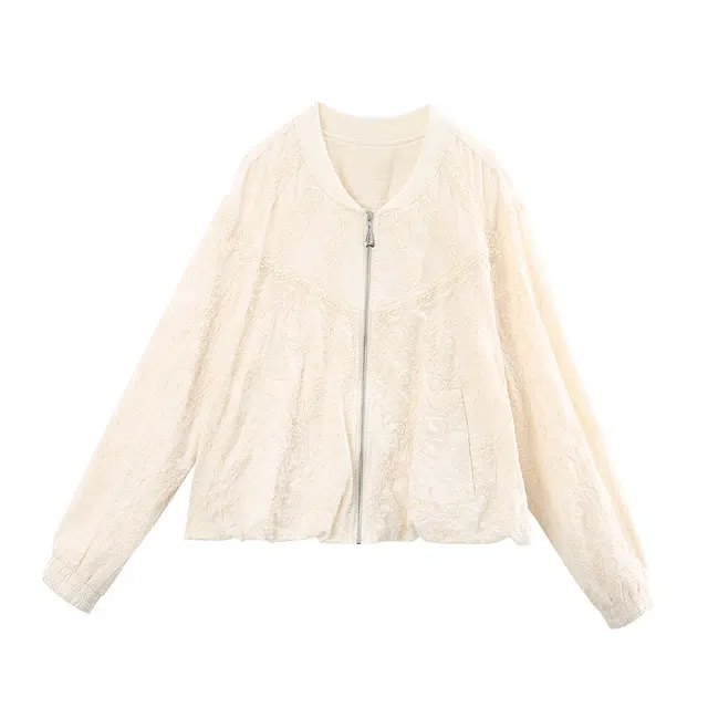 苏醒的乐园 时尚纯色常规长袖棒球领截短外套 女款 米色