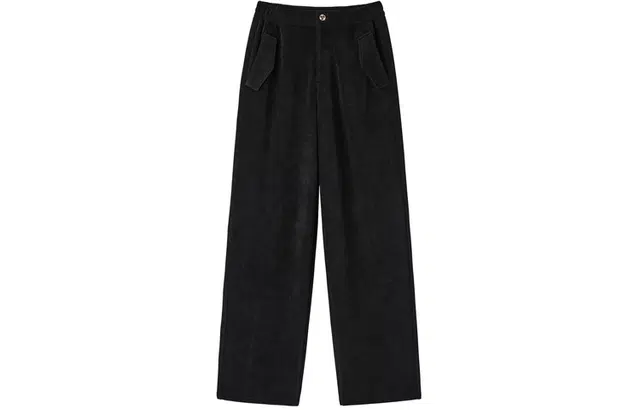 太平鸟 高腰直筒雪尼尔阔腿裤加厚保暖休闲裤 女款