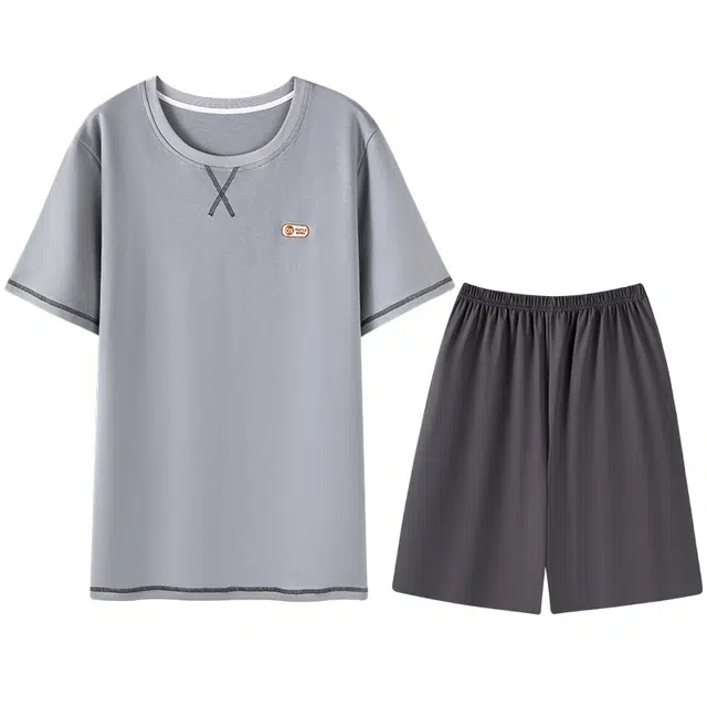向薇 可外穿圆领休闲短袖五分裤夏季睡衣套装 男款