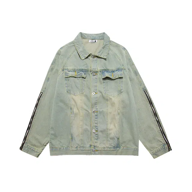 桴生 潮牌做旧长袖复古水洗休闲开衫夹克牛仔外套 女款 黄泥色