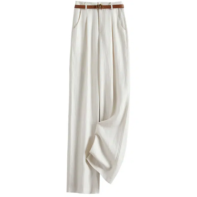 她池 纯色高腰宽松阔腿休闲裤 女款 米白色