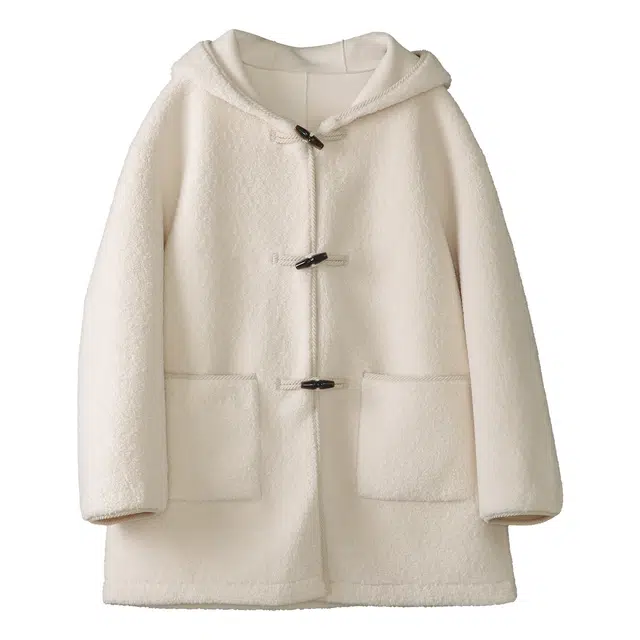 法儿家 韩系慵懒风通勤舒适连帽大衣 女款 白色