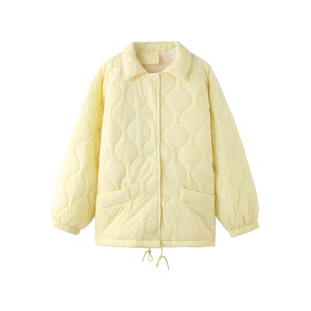 花栗鼠小姐 甜美减龄少女感加厚纯色基础百搭保暖宽松毛毛外套菱格棉服 女款