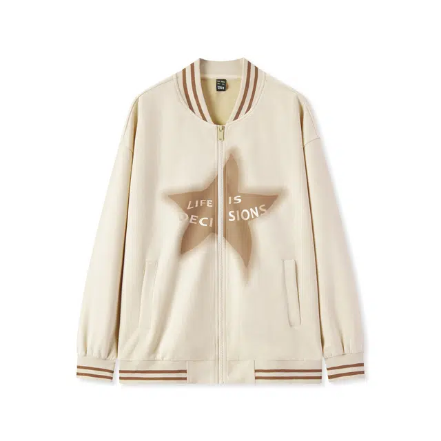 森马 中长款仿麂皮宽松字母星星棒球服 女款