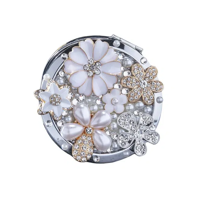 计轩 迷你雏菊花朵折叠放大化妆镜 便携