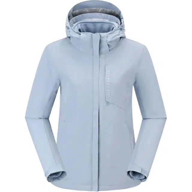 探路者  纯色连帽拉链长袖  防水冲锋衣 女款 镜空蓝