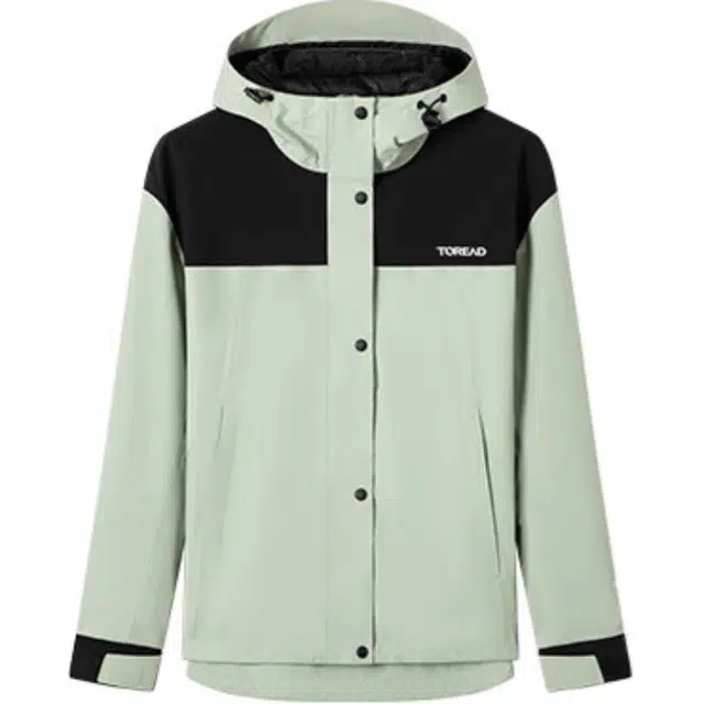 探路者  字母单层拼色拉链连帽  防水防风冲锋衣 女款 青灰绿/黑色