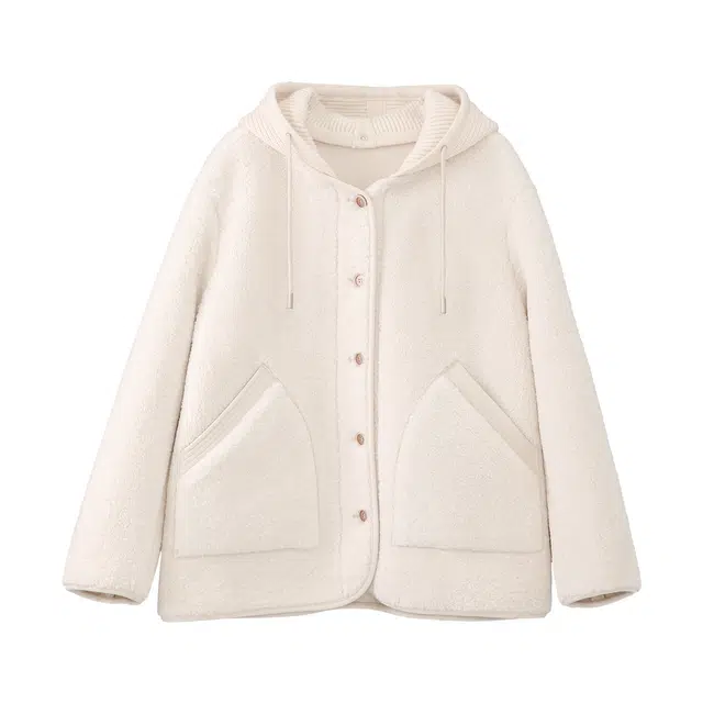 法儿家 棉花糖外套 韩系通勤显嫩小个子羊羔毛短款 女款
