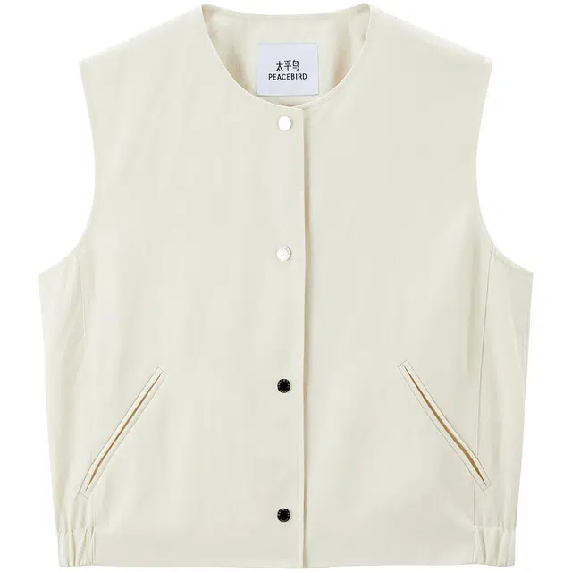 太平鸟 通勤时髦莱赛尔背心外套马甲 女款 米色马甲