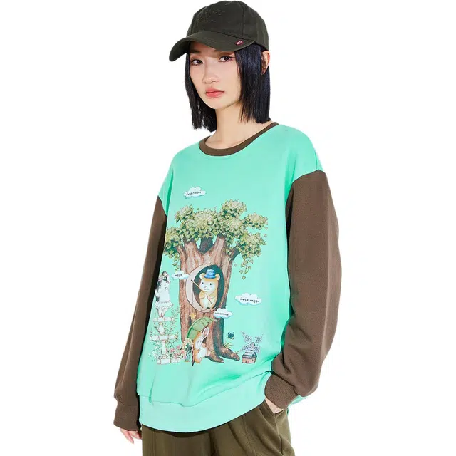 木果果木 春,秋 时尚减龄卡通圆领设计感上衣卫衣 宽松 女款