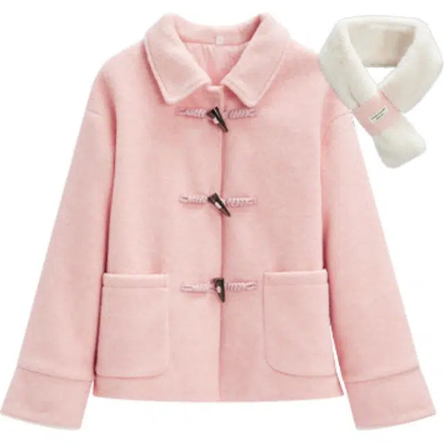 爱依服 法式甜美可爱保暖纯色长袖大衣 女款 粉