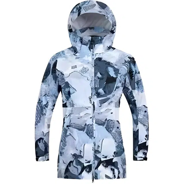 探路者  户外抓绒内胆防风防水保暖三合一 冲锋衣 女款 油画墨彩苍蓝印花