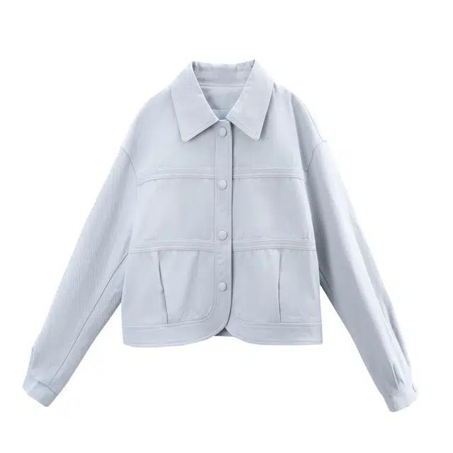 苏醒的乐园 翻领单排扣宽松休闲百搭纯色短款截短外套 女款 蓝色