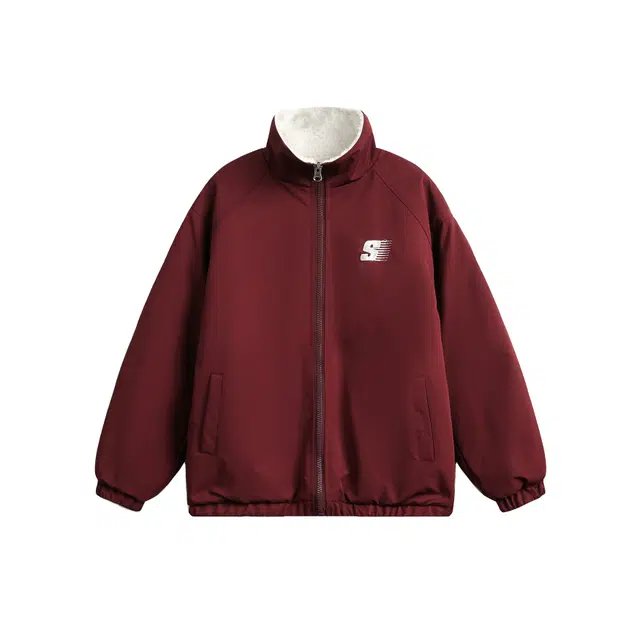 曲韩 美式潮牌两面穿立领落肩字母棉服 男女同款