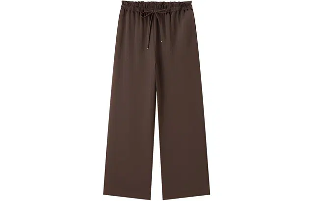 太平鸟 系带垂感裤高腰直筒休闲裤 女款 棕色