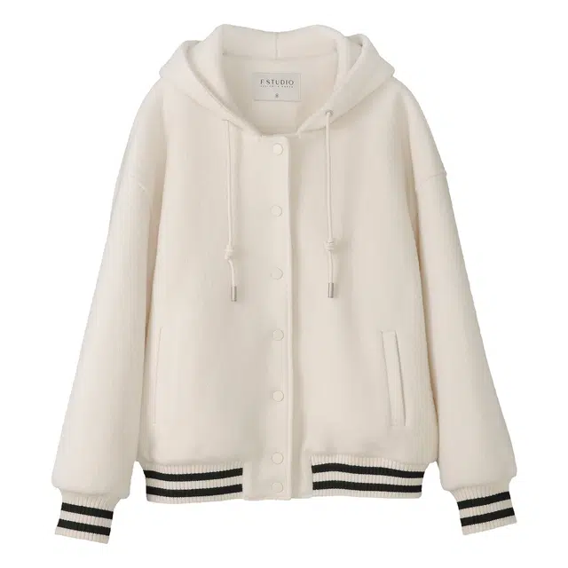 法儿家 韩系连帽休闲羽绒棒球服 女款 白色