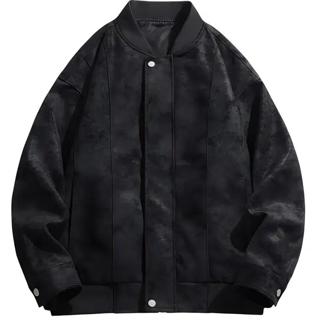 欧迪芬 复古做旧机车简约休闲宽松金属拉链皮衣 男女同款