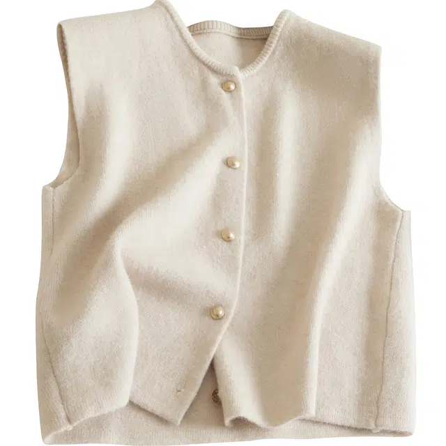 她池 圆领纯色简约宽松马甲 女款 灰色