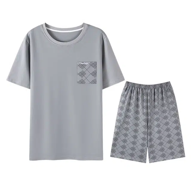 向薇 韩版简约休闲时尚可外穿短袖五分裤夏季睡衣套装 男款