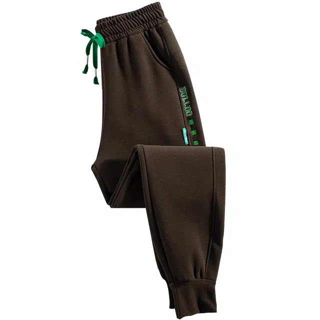 她池 简约撞色显瘦束脚裤松紧腰加绒休闲裤 女款