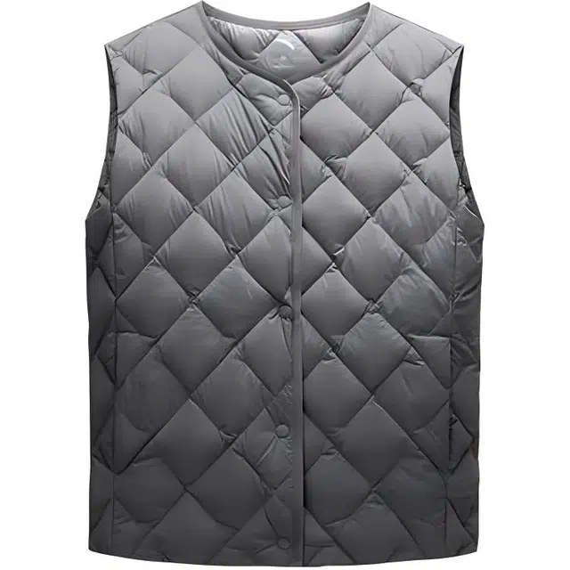 超级安踏 纯色单排扣舒适透气百搭休闲羽绒马甲 女款 溶月灰