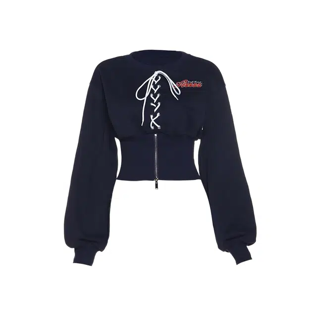 桴生 设计感刺绣圆领长袖绑带拉链卫衣 女款 深蓝色