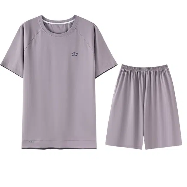 向薇 短袖简约韩版纯色家居服可外穿睡衣套装 男款