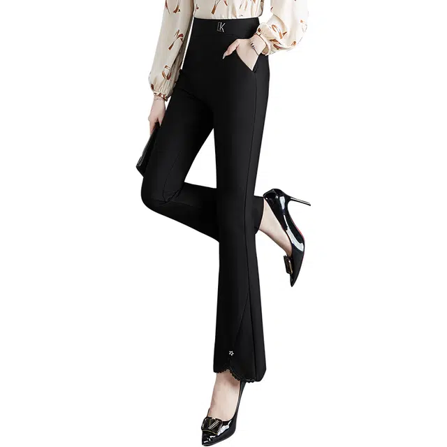 她池 微喇设计细腻柔和亲肤舒适休闲裤 女款 黑色