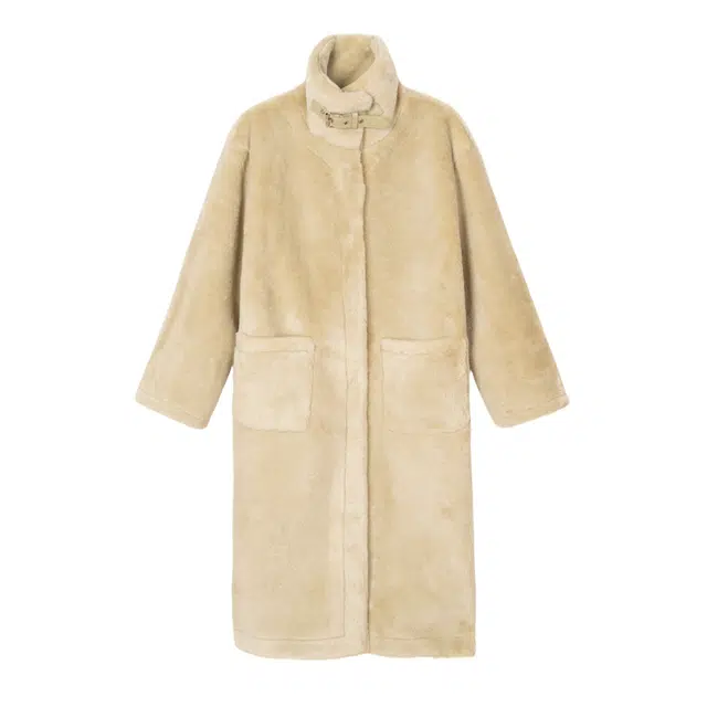 法文箱子 纯色翻领中长款大衣 女款 浅绿