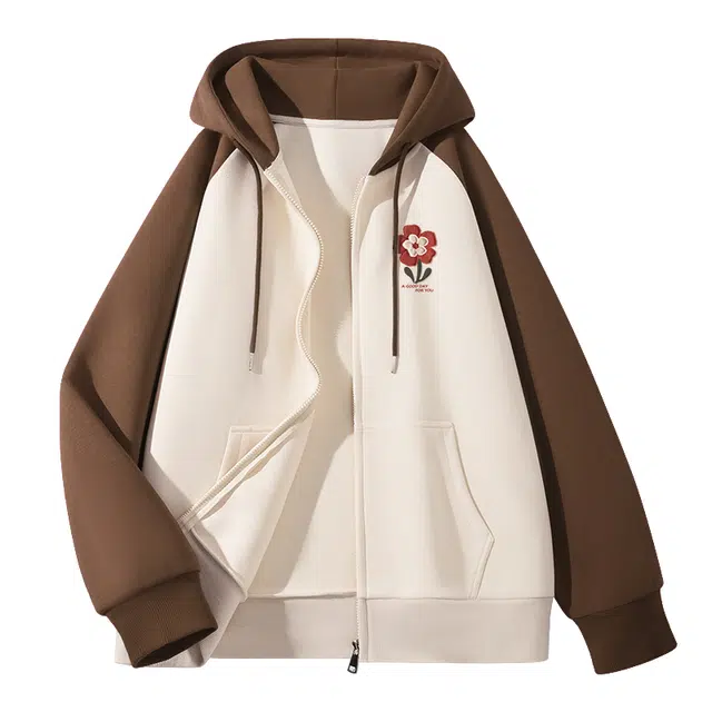 棉基因 活力撞色开衫外套连帽卫衣 女款