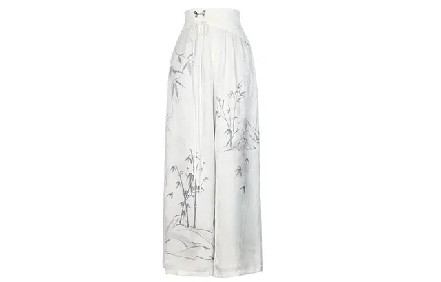 森女部落 原创阔腿裤新中式国风高腰宽松设计感休闲裤 夏季 白色