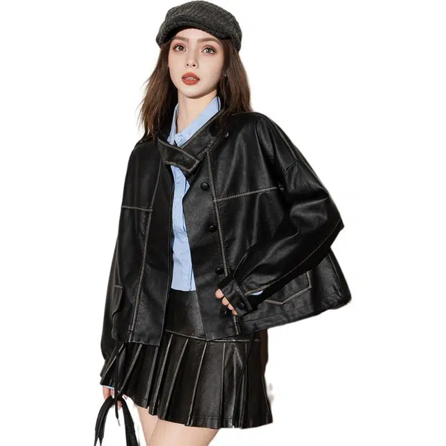 法文箱子 长袖通勤简约皮衣 女款