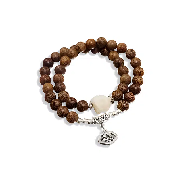 福柚 狮狮顺意 国潮新中式禅意安神上岸平安纳福文玩招财转运 学生生日考研大方百搭显白 金丝檀木 手串 男女同款情侣款