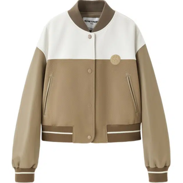 太平鸟 拼色立领单排扣长袖棒球服 女款