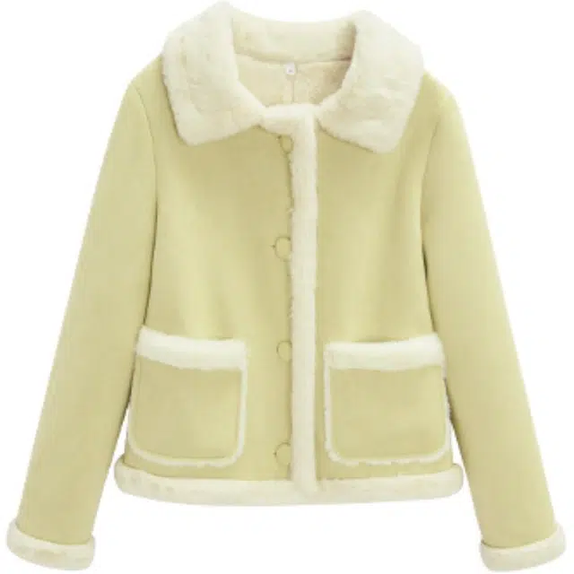 爱依服 美式休闲通勤风保暖百搭长袖绒感外套 女款 浅黄