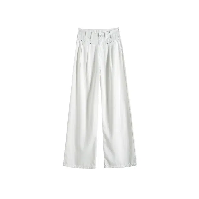 玫丝朵 纯色高腰直筒垂感阔腿牛仔裤 女款 白色