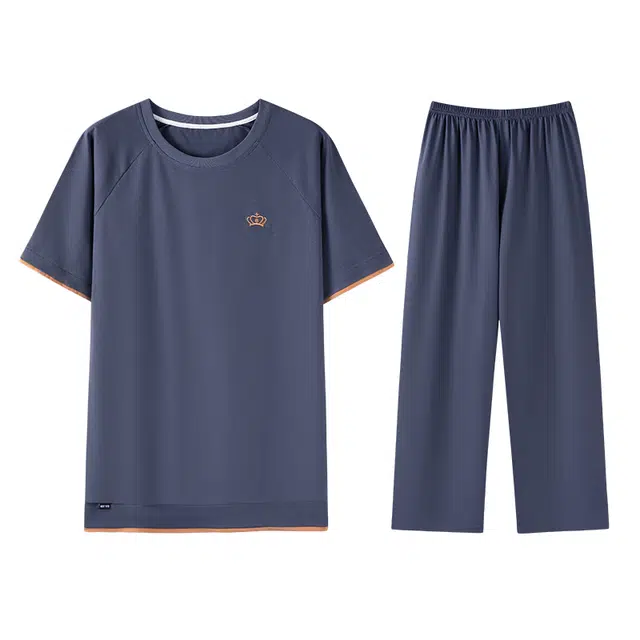 向薇 休闲青少年短袖纯色上衣长裤居家服睡衣套装 男款