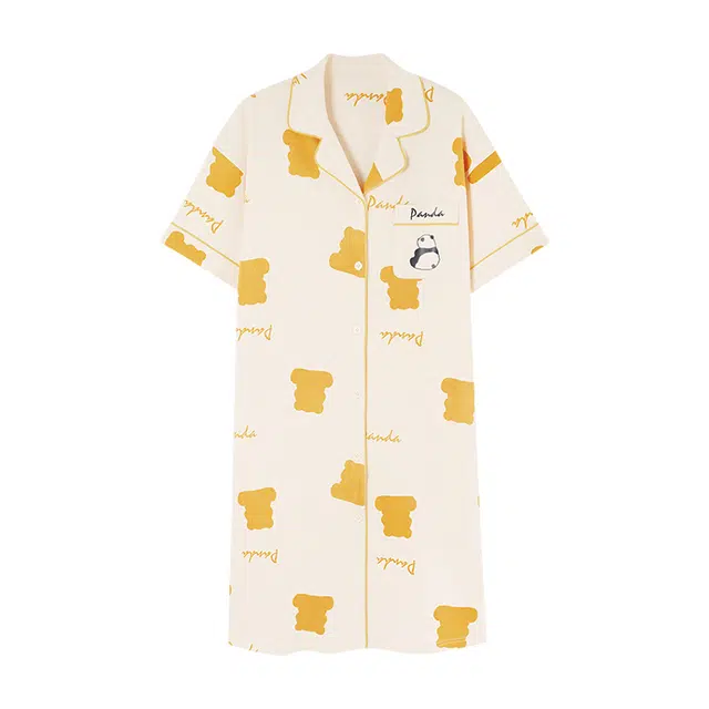 莫代尔 慵懒简洁休闲翻领开衫气质时尚轻盈不易起球短袖睡裙 女款