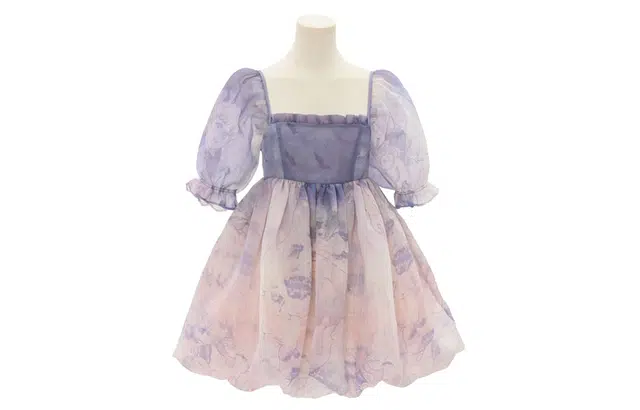 森女部落 茜茜公主 度假风裙子碎花蓬蓬短袖连衣裙 女款 紫色