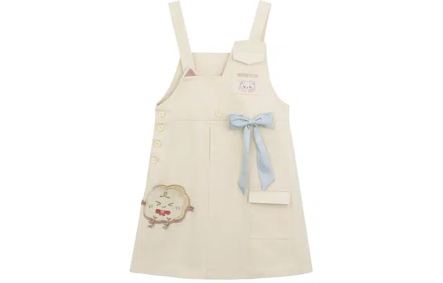 森女部落 甜美软妹可爱少女风蝴蝶结背带连衣裙 女款 杏色