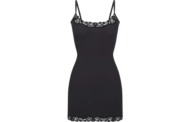 SKIMS FITS EVERYBODY CORDED LACE SLIP DRESS ONYX
