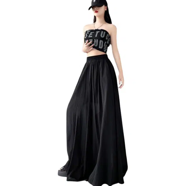 水中花 冰丝阔腿裤慵懒高腰显瘦时尚简约休闲裤 女款