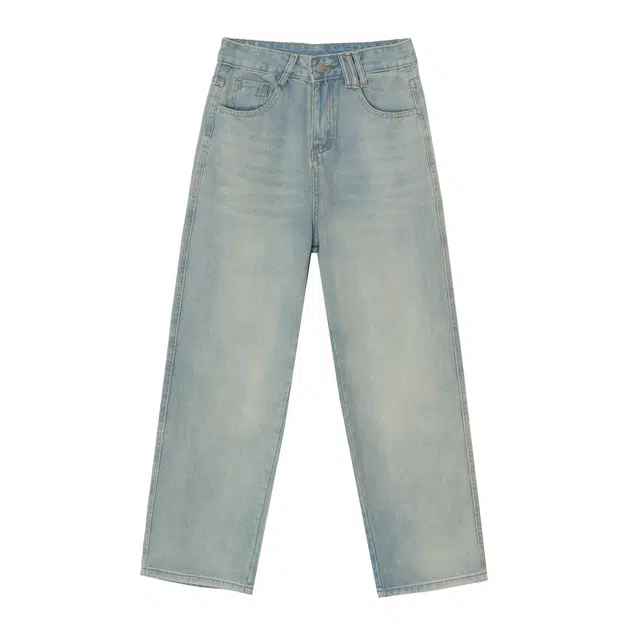 法文箱子 复古高腰百搭直筒牛仔裤 女款 浅蓝
